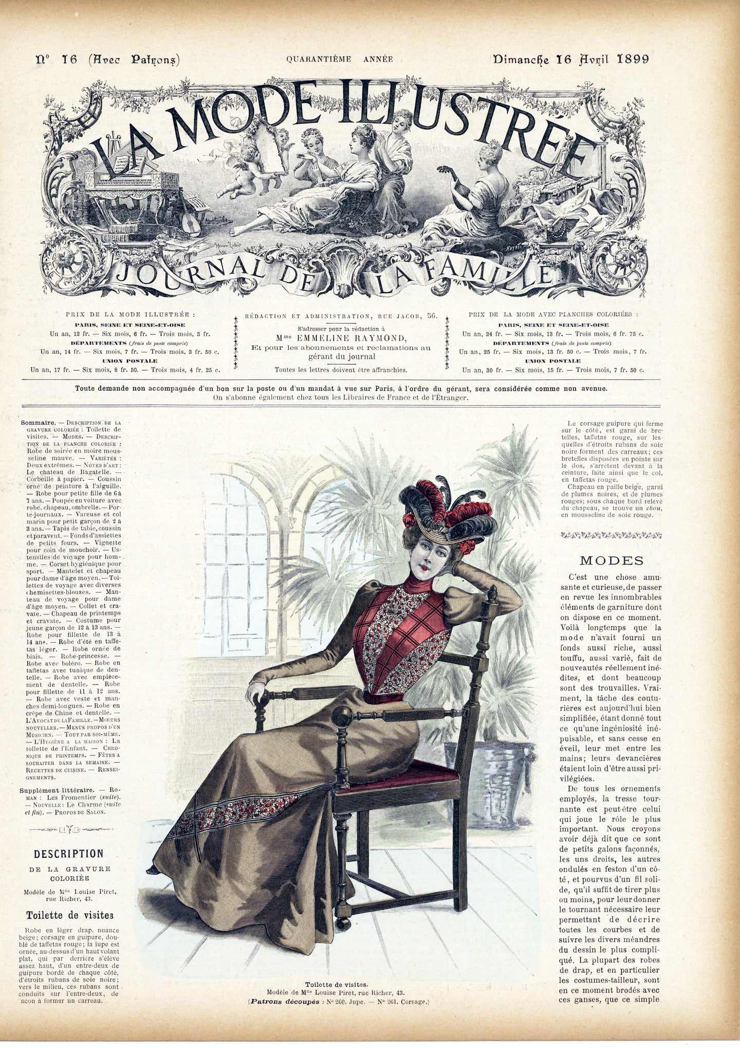 La Mode Illustree # 16, April 1899 French Fashion Magazine