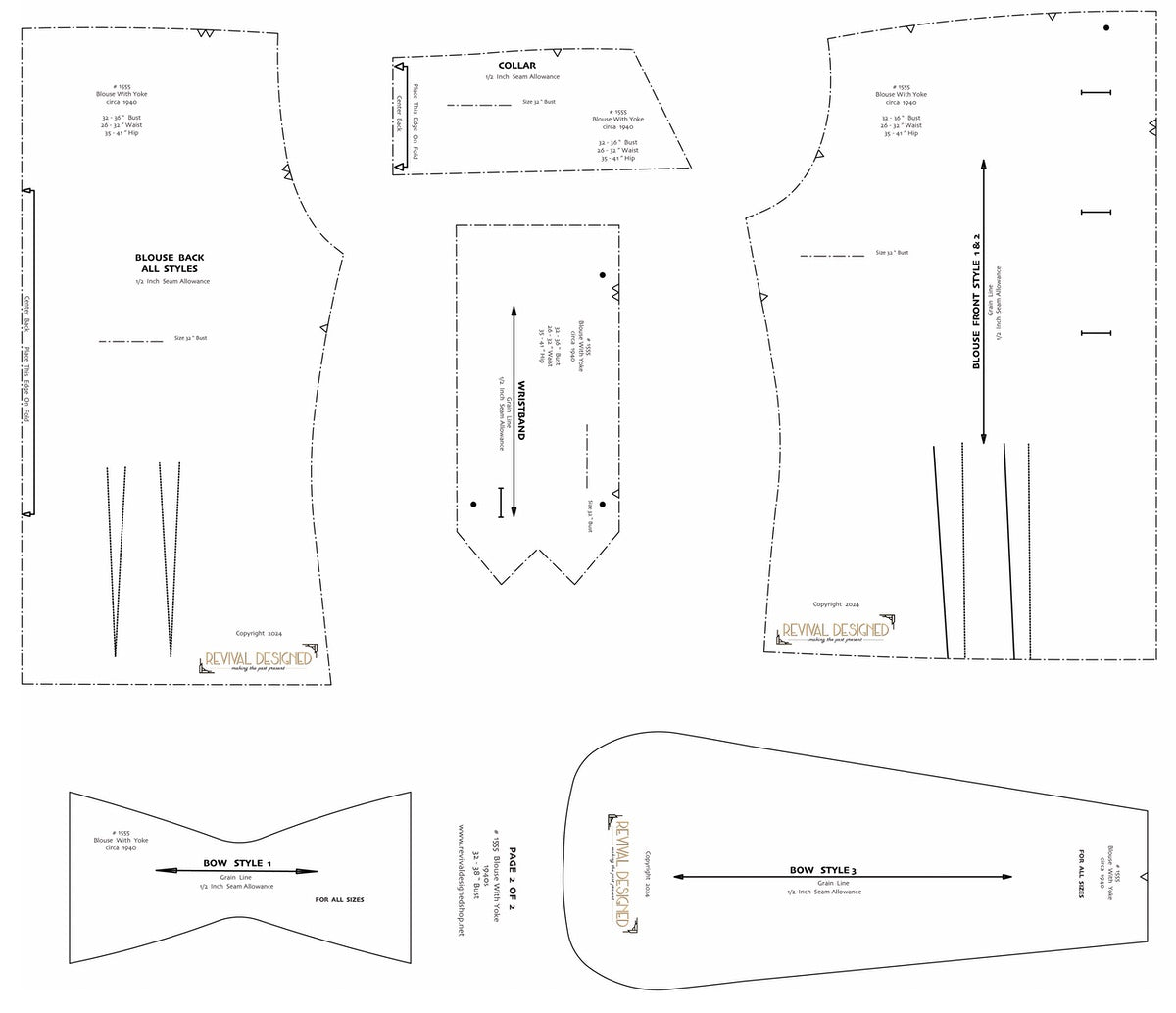 # 1555 - BLOUSE WITH  YOKE (circa 1940's) - FULL SIZE PRINT OR DIGITAL DOWNLOAD