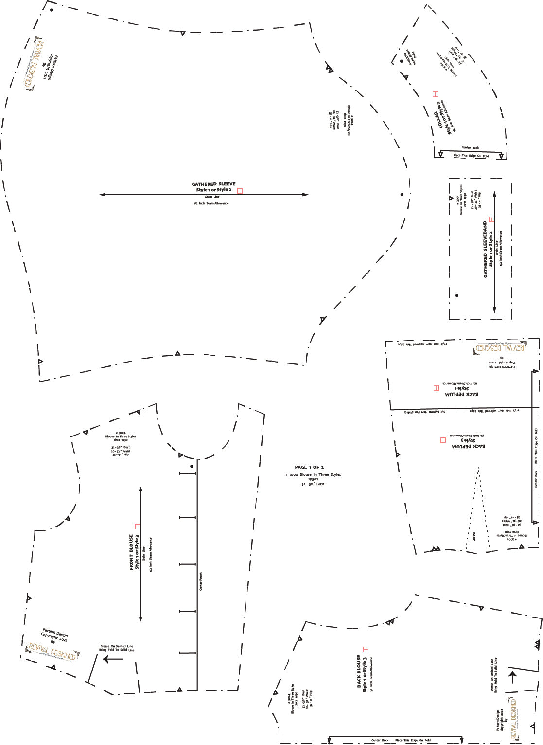 # 3004 Blouse In 3 Styles -  Full Sized Print