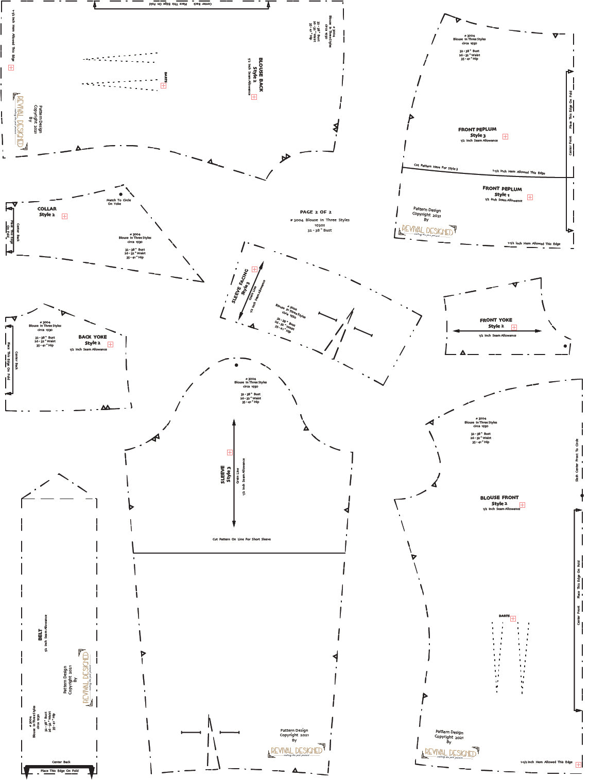 # 3004 Blouse In 3 Styles -  Full Sized Print