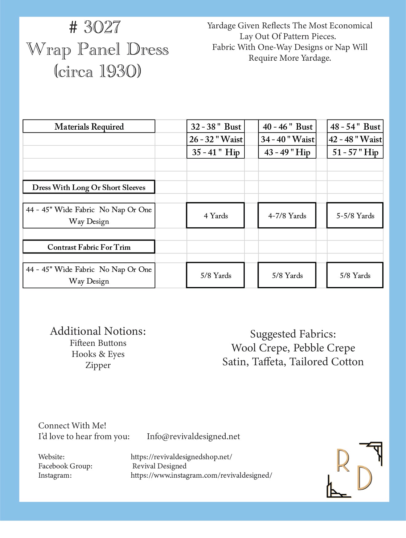 # 3027 WRAP PANEL DRESS (1930) - FULL SIZE PRINT OR DIGITAL DOWNLOAD