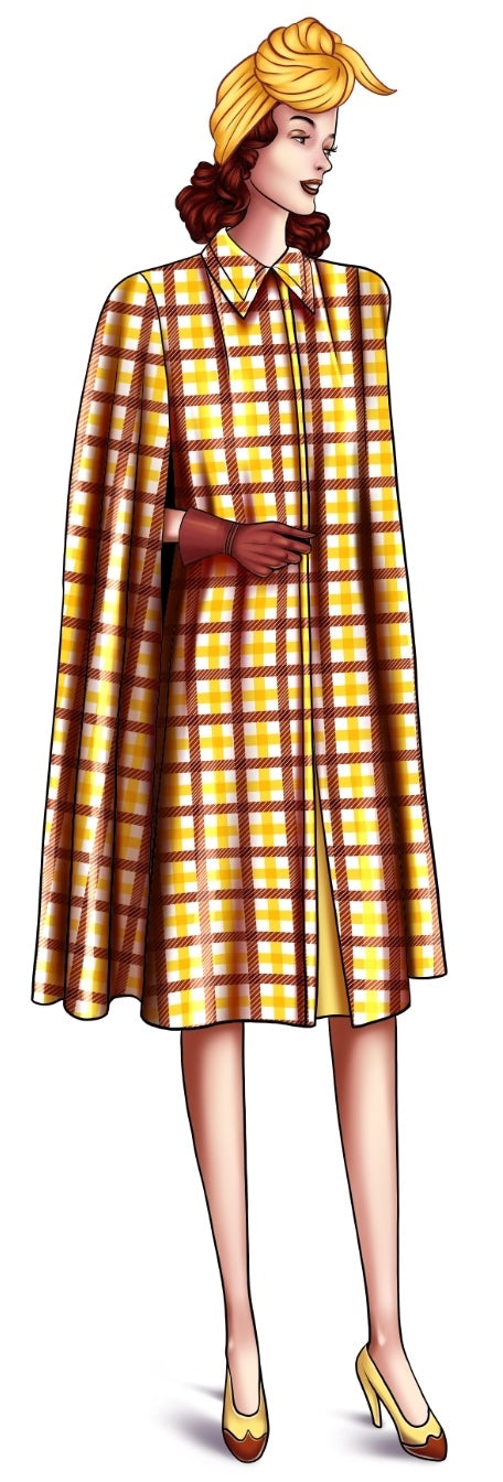 5008 cape in two lengths 1941 sewing pattern, 1940s line drawing long version