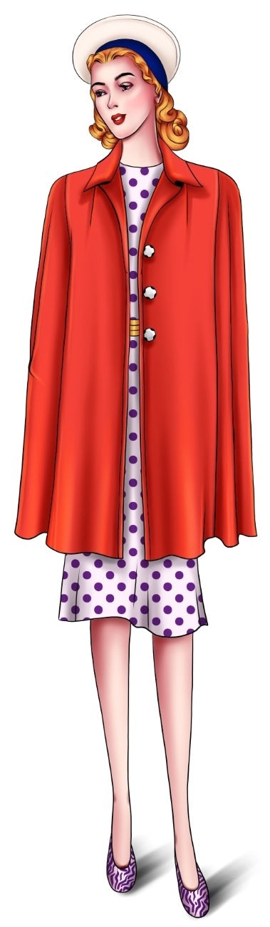 5008 cape in two lengths 1941 sewing pattern, 1940s line drawing short version