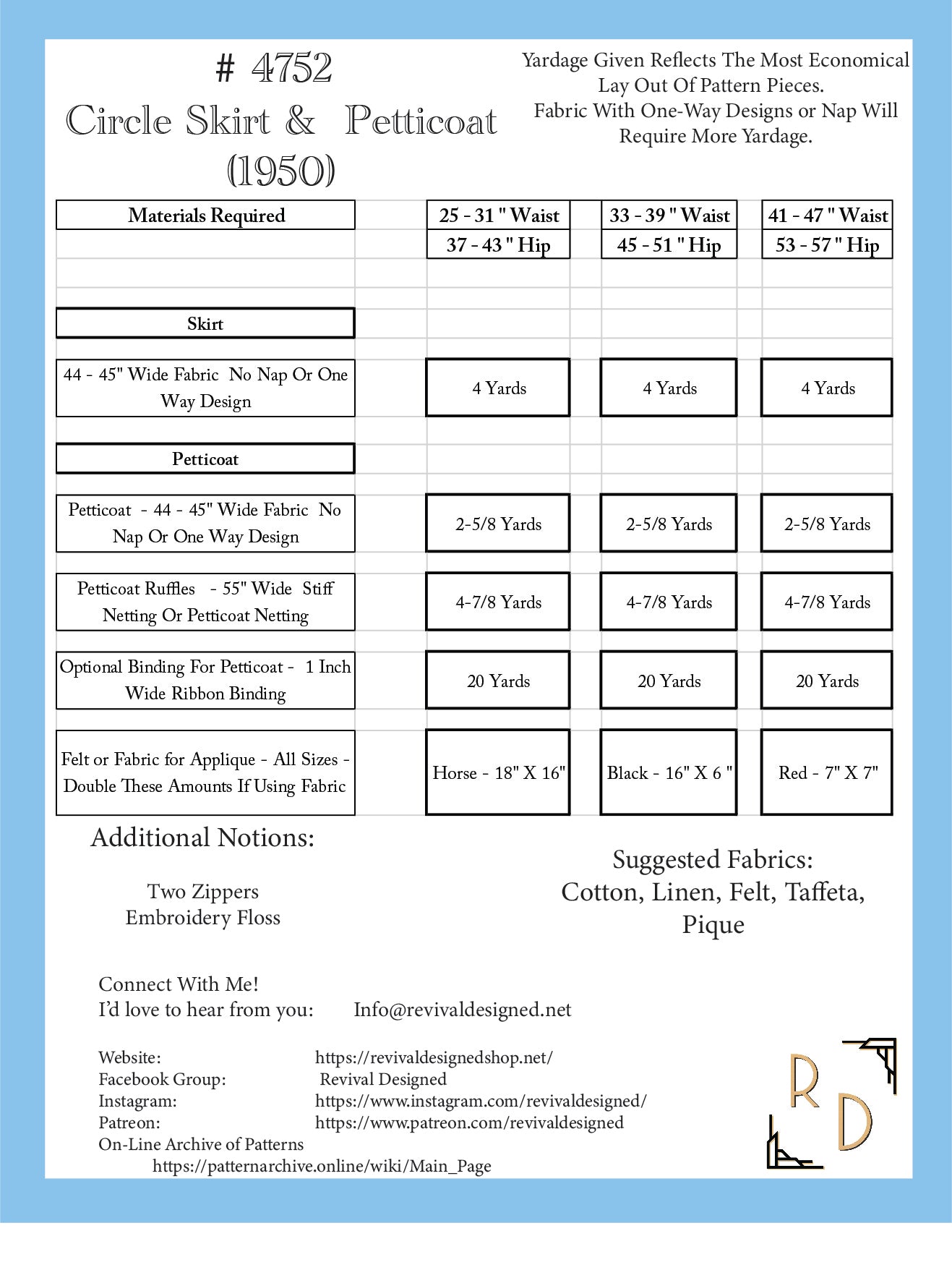 # 4752 - Circle Skirt With Petticoat (1953) -  PDF Download