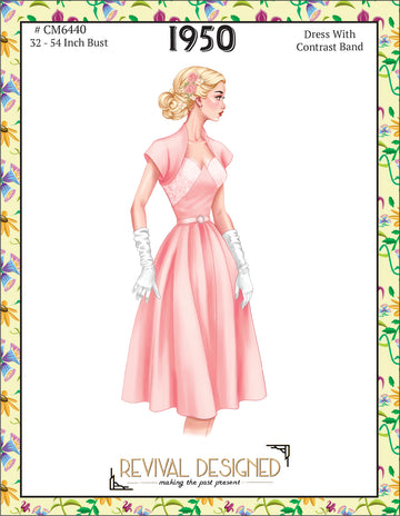 # CM6440 DRESS WITH CONTRAST BAND (circa 1950's) - FULL SIZE PRINT OR DIGITAL DOWNLOAD