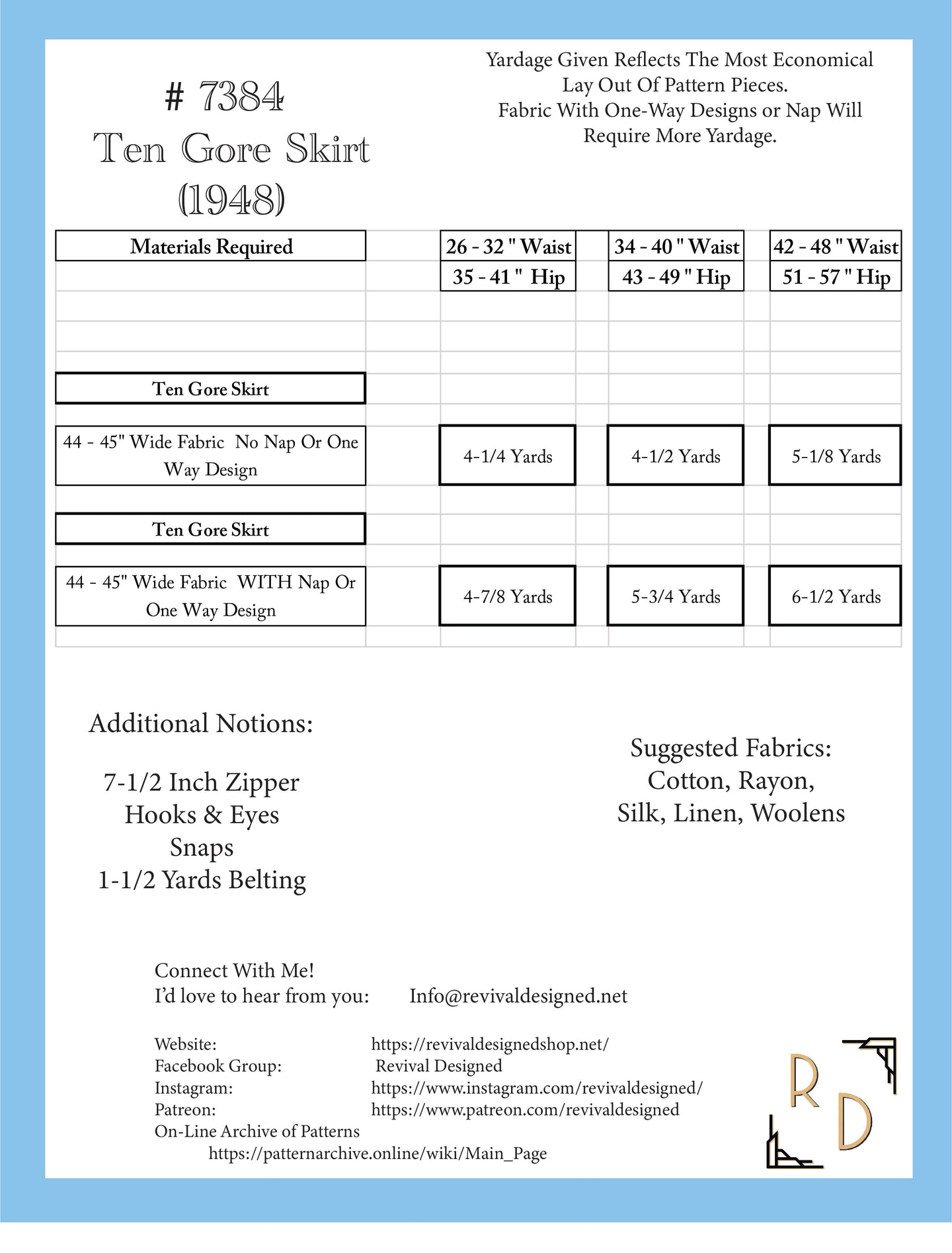 # 7384 - Ten Gore Skirt (1948) - PDF DOWNLOAD