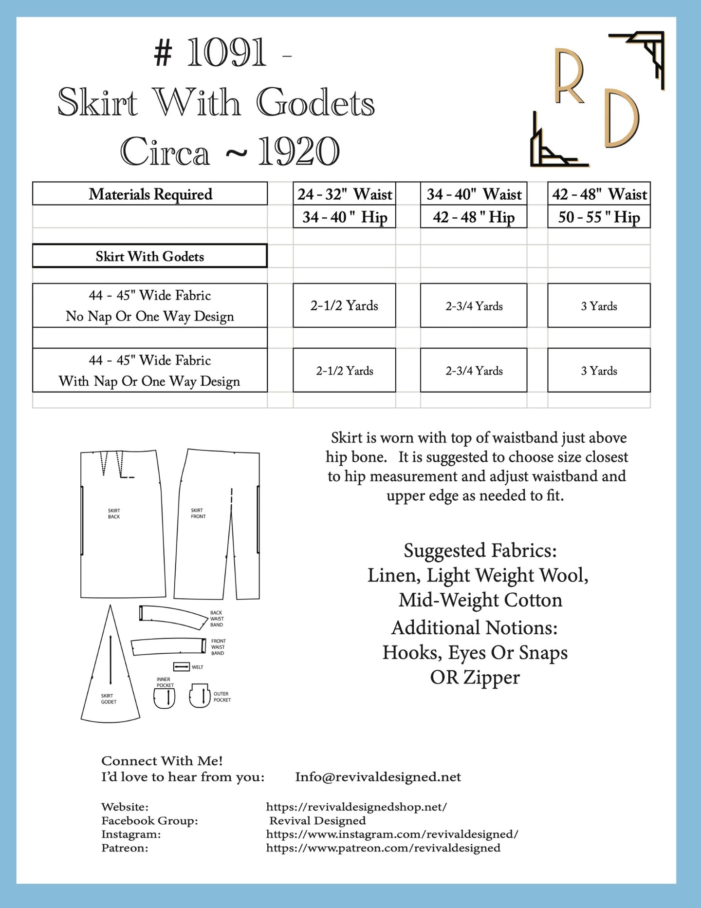 # 1091 - 1920's Skirt With Godets -  Full Sized Print