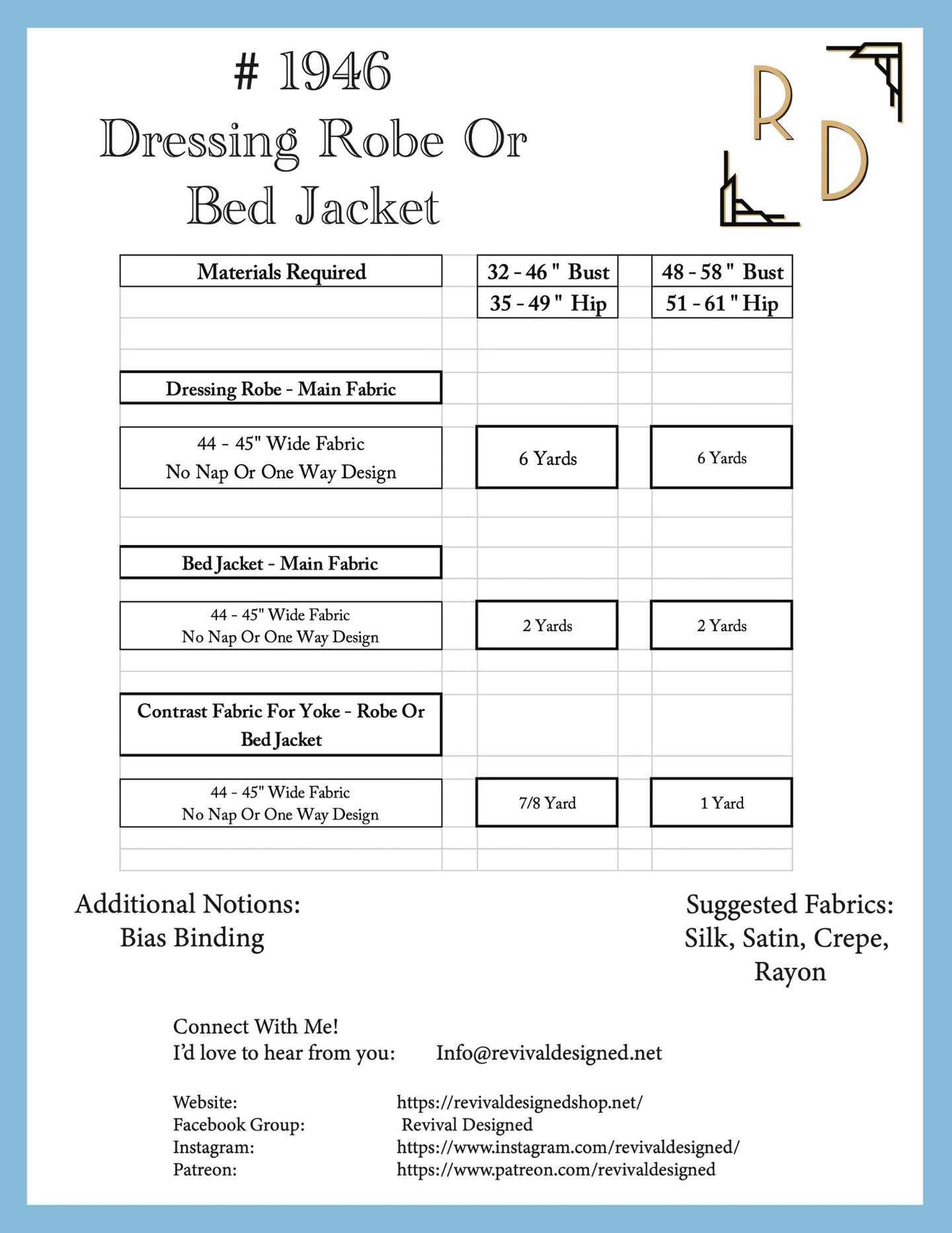 # 1946 - Art Deco Dressing Gown or Bed Jacket - Full Sized Print