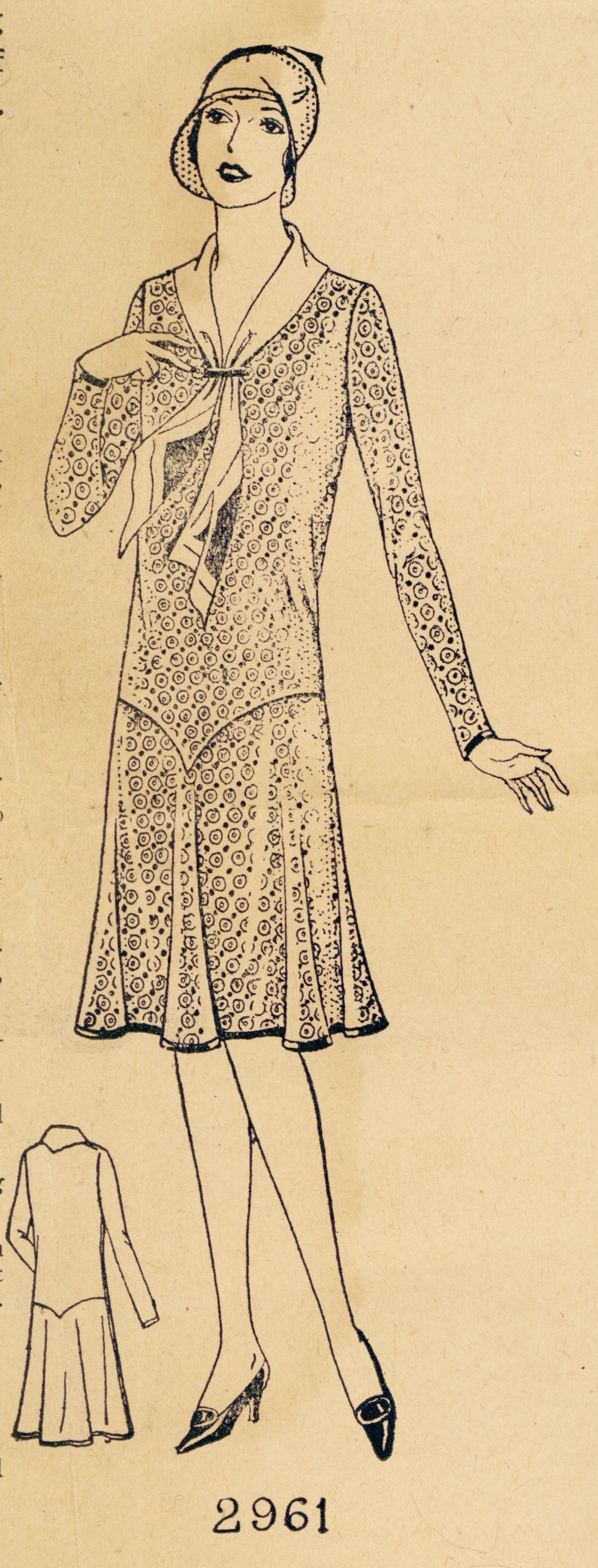 # MW2961 - Dress With Scarf Collar (circa 1928)  Full Sized Print
