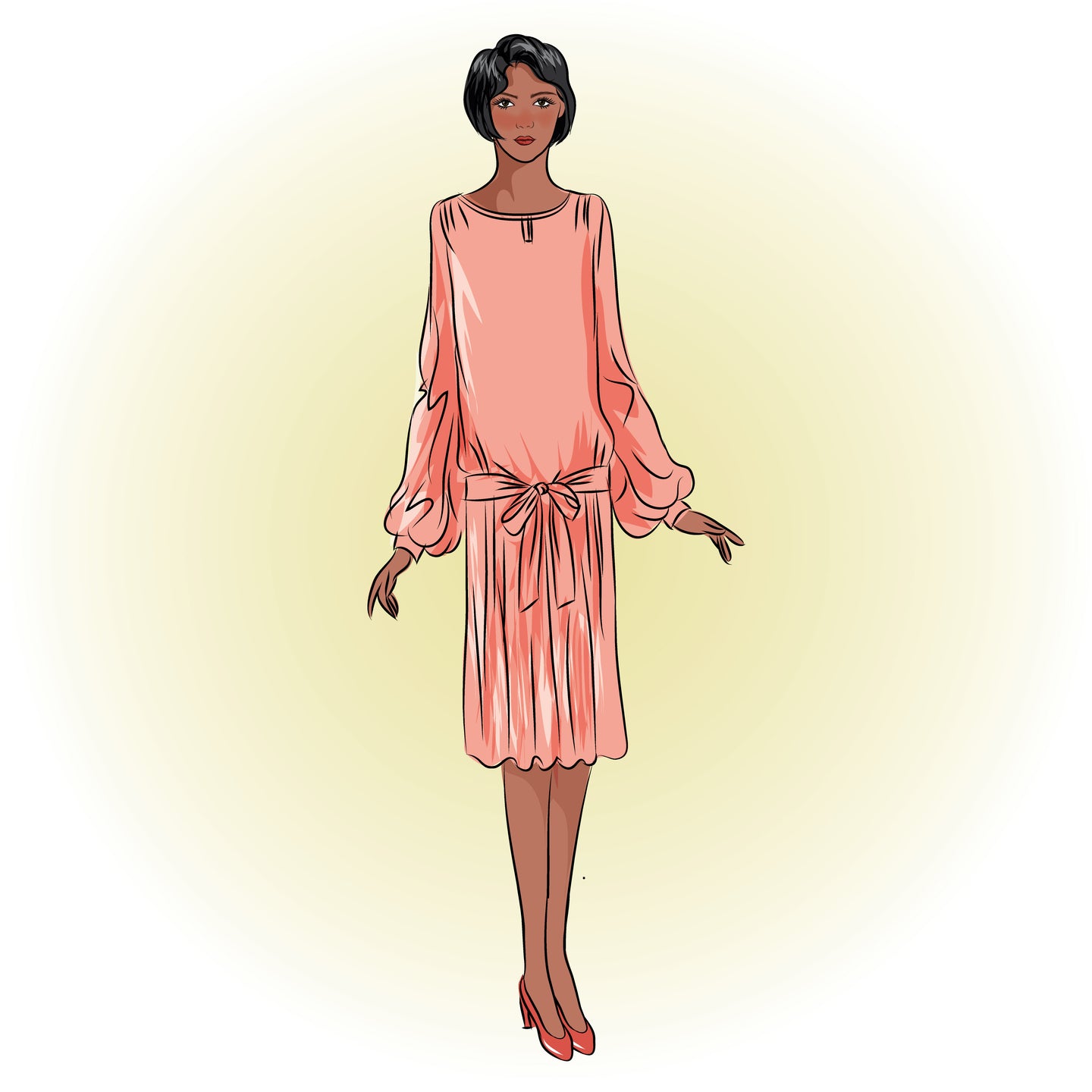 # 5247** - 1920's Dress With Shirred Skirt -  Full Sized Print