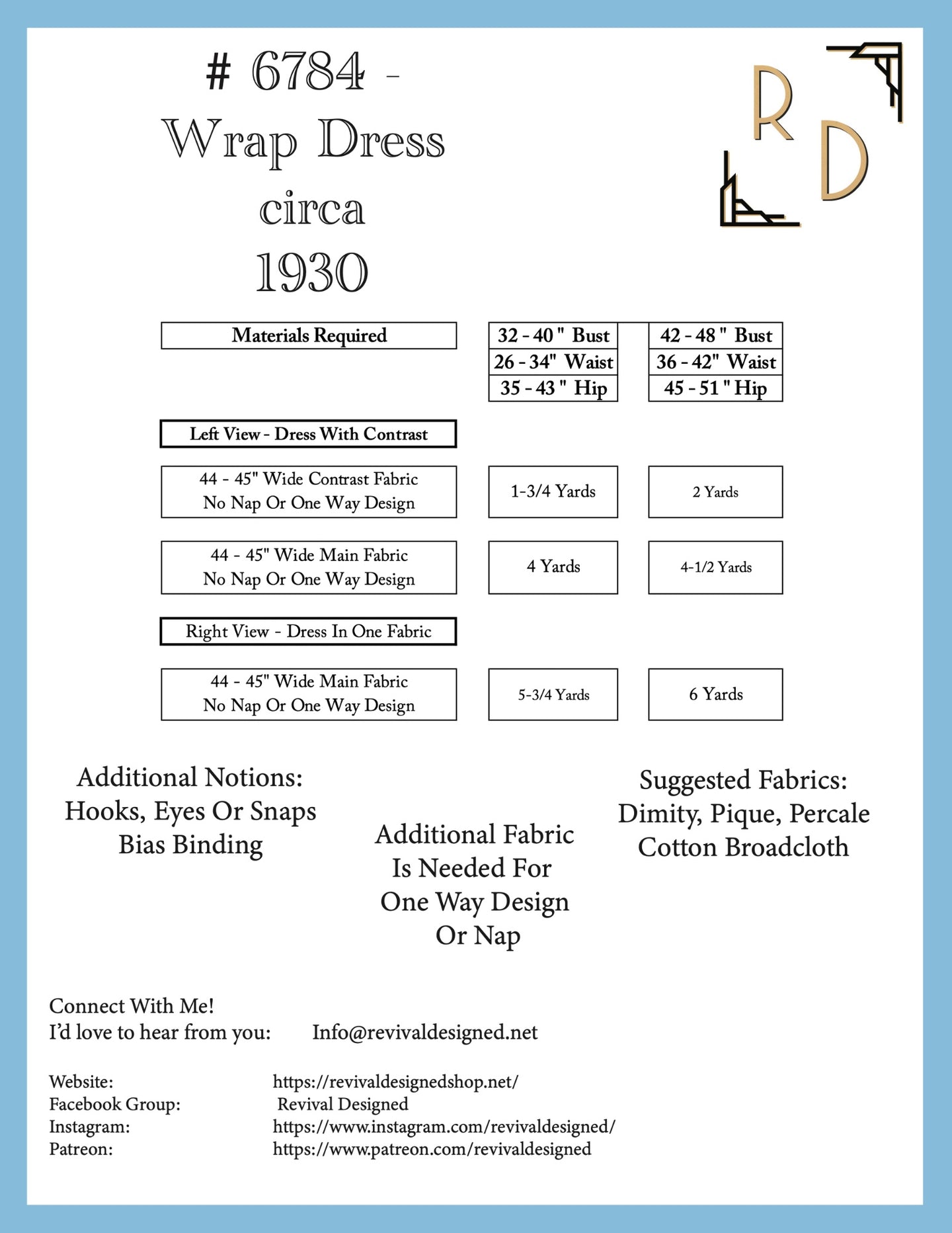 # 6784 - Wrap Dress With Optional Contrast - PDF