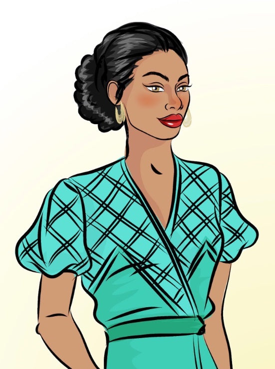 # 6784 - Wrap Dress With Optional Contrast - Full Size Print