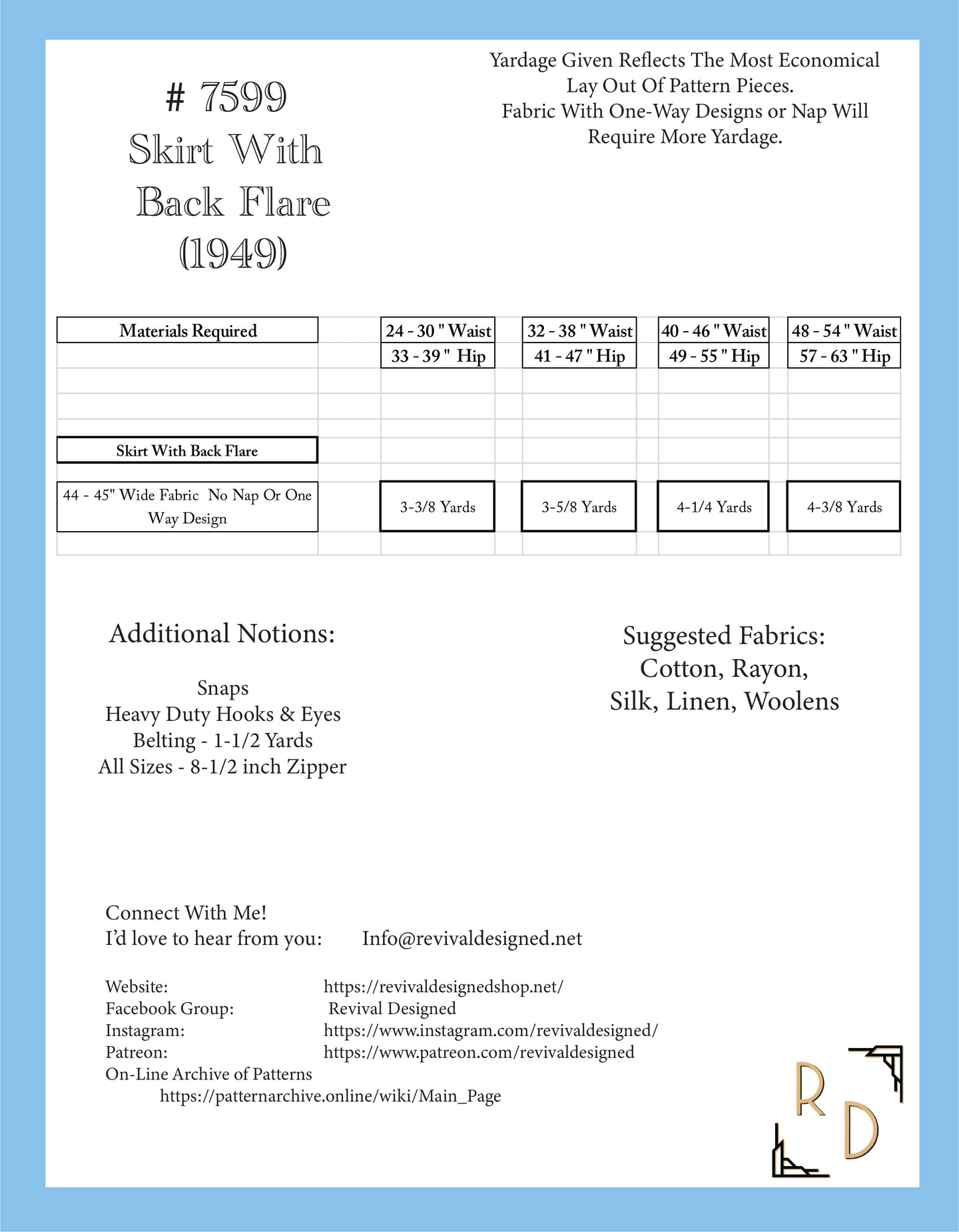 # 7599 Skirt With Back Flare (1949)  PDF Download