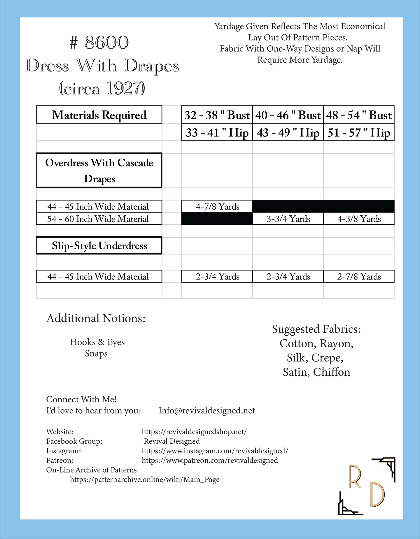 # 8600 - Dress With Drapes (circa 1927) - Full Sized Print