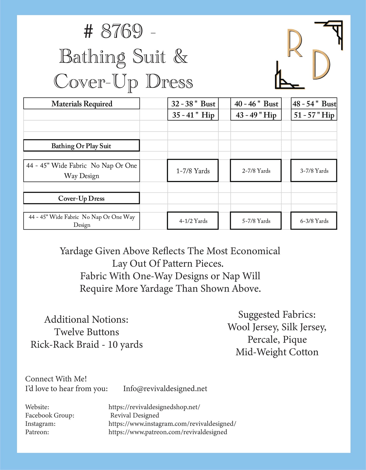 # 8769 - Bathing/Play Suit & Cover-Up Dress - Full Sized Print