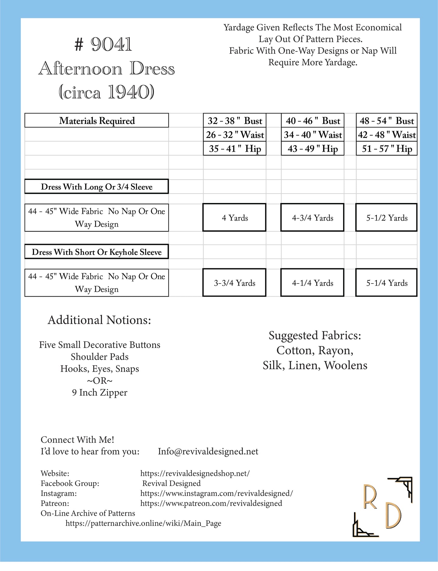 # 9041 - Afternoon Dress Full Sized Print (circa 1943)