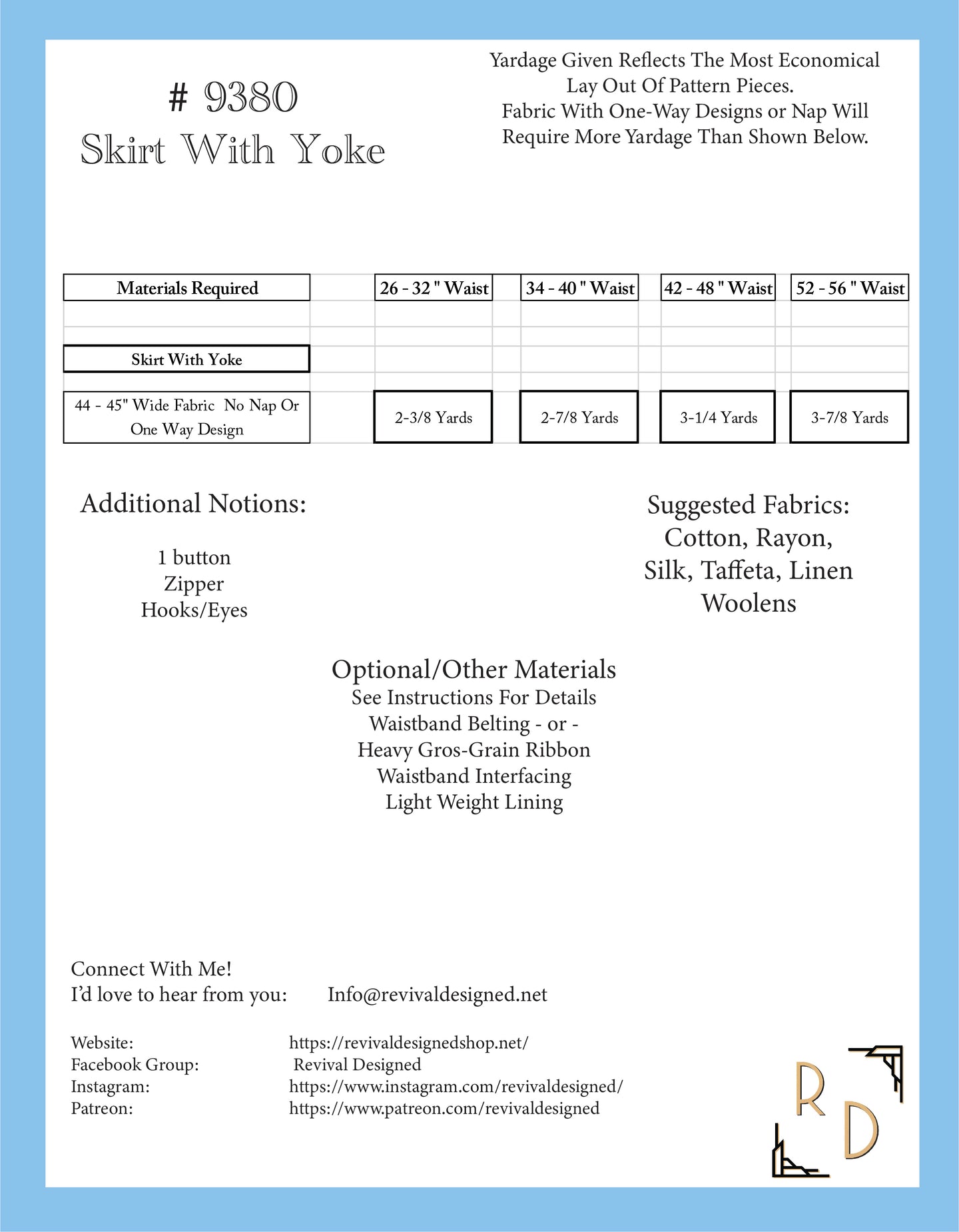 # 9380 - 1950's Skirt With Yoke -  Full Sized Print