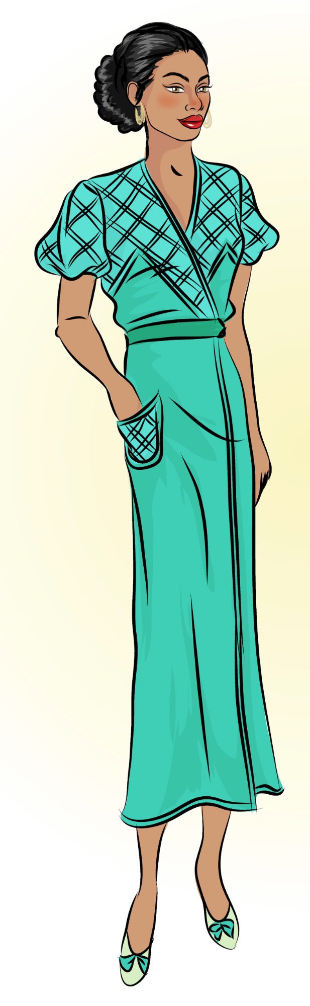 # 6784 - Wrap Dress With Optional Contrast - Full Size Print